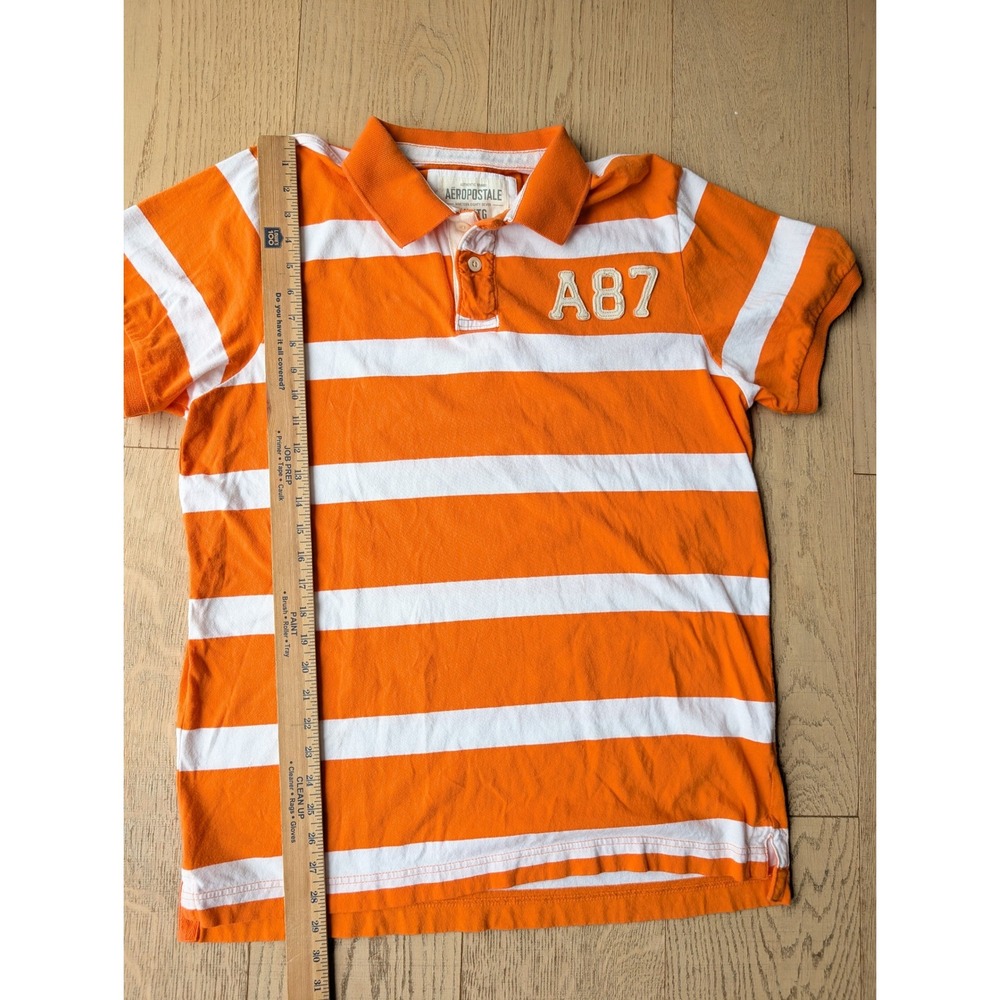 Aeropostale Rugby Polo Orange White Stripe Polo Shirt A87 Boys XL‎ TG - Picture 4 of 7